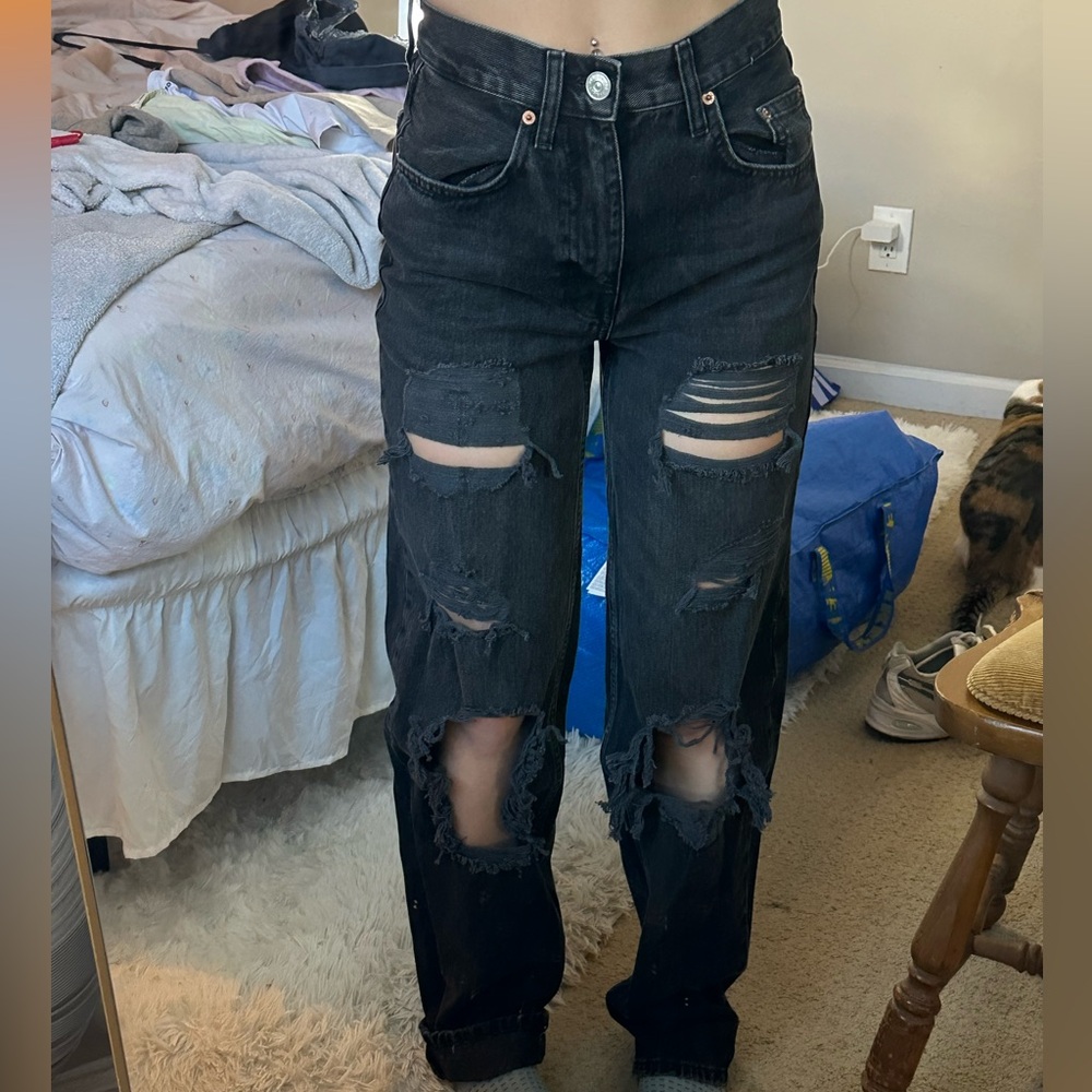 BDG ripped black high rise straight leg jeans